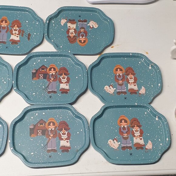 Tender Heart Treasures Ltd 1987 Snack Trays Spatter Blue Set of 9 - Picture 11 of 14
